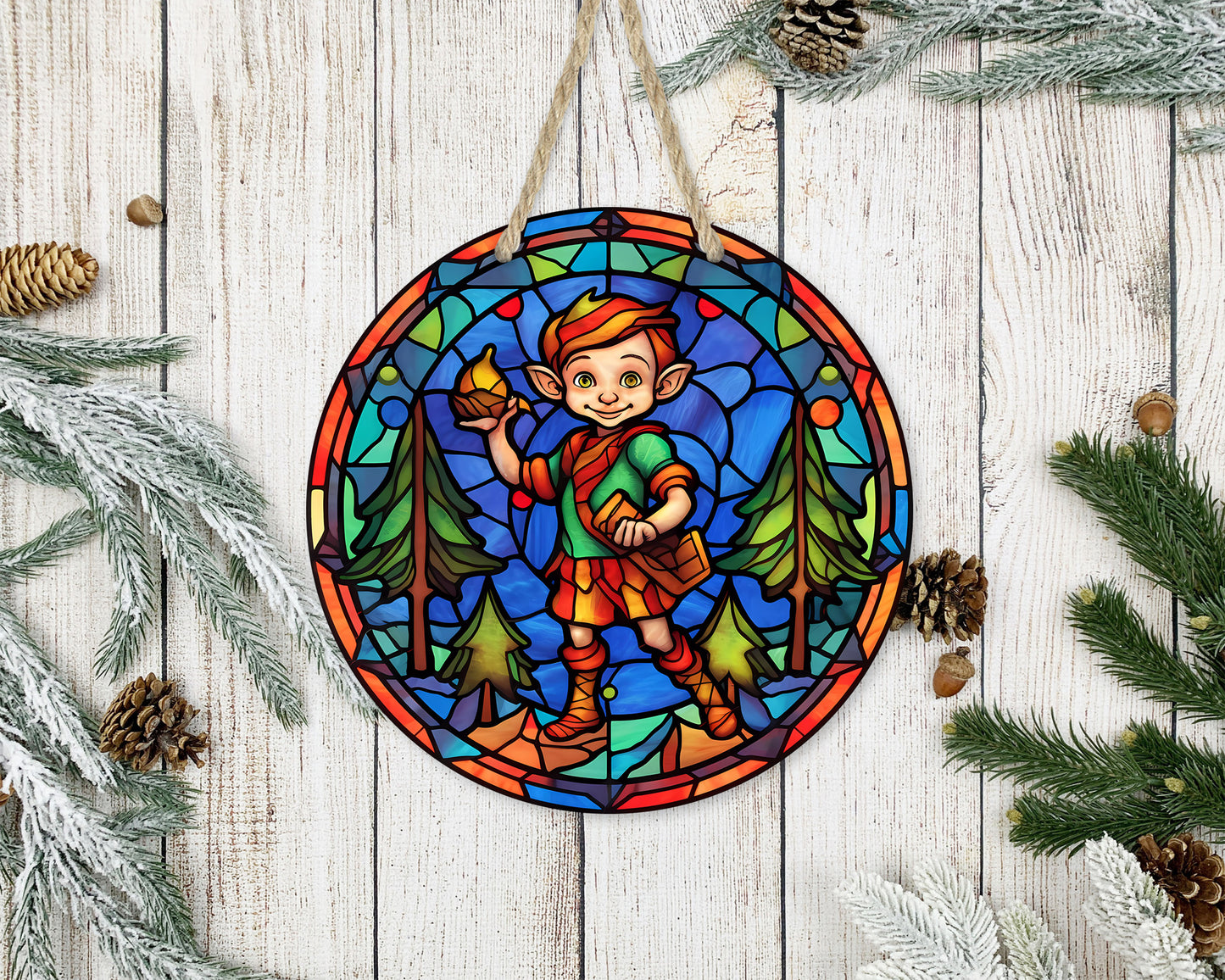Stained Glass Christmas #22 - 10" Round Door Hanger