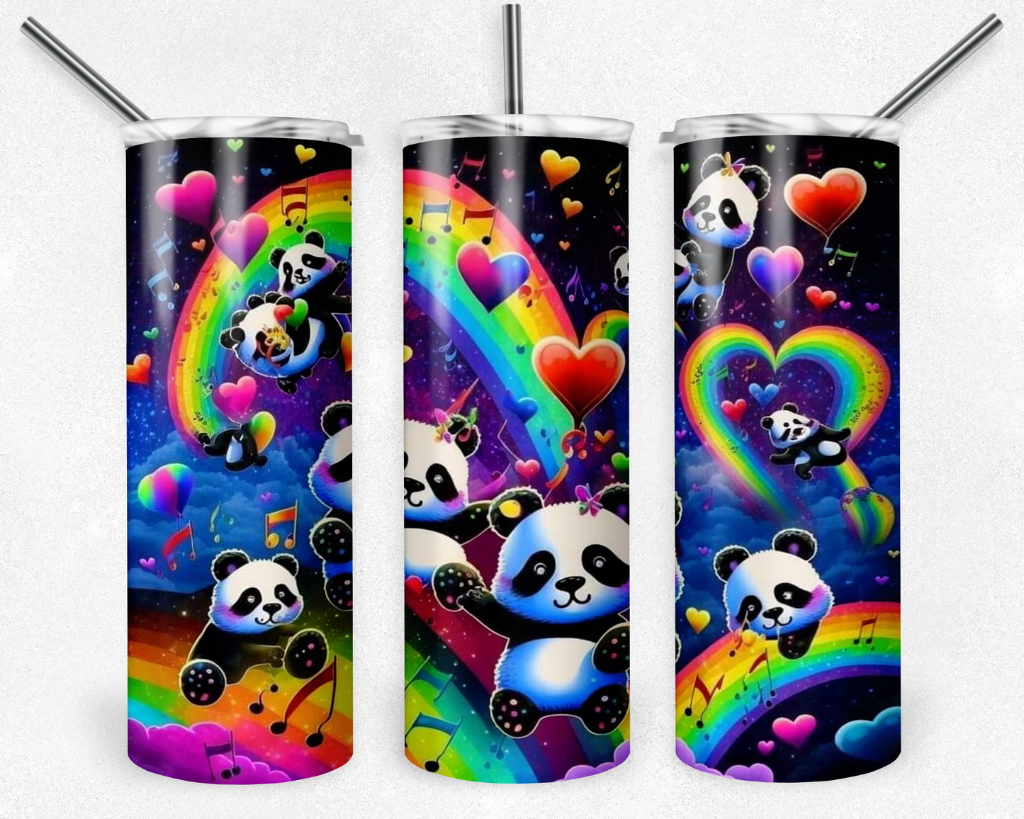 Rainbow Pandas 20oz Skinny Tumbler
