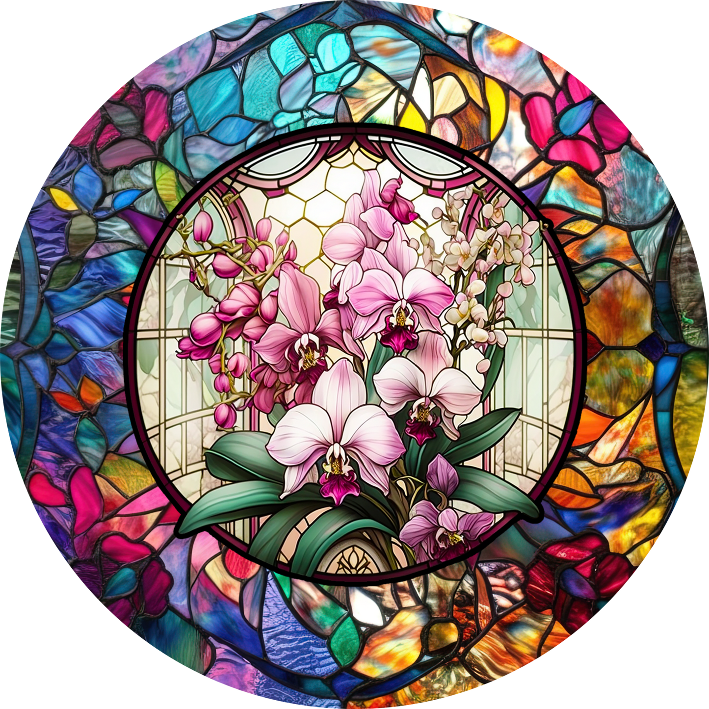 Stained Glass Orchids 10" Wind Spinner