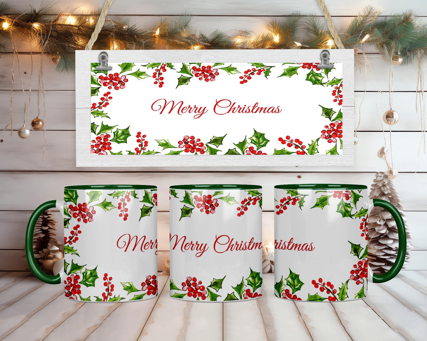 Merry Christmas Holly Coffee Mug