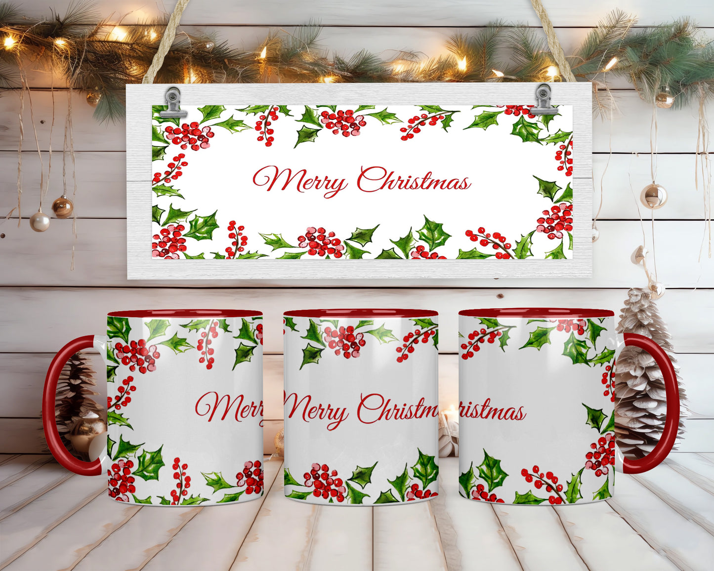 Merry Christmas Holly Coffee Mug