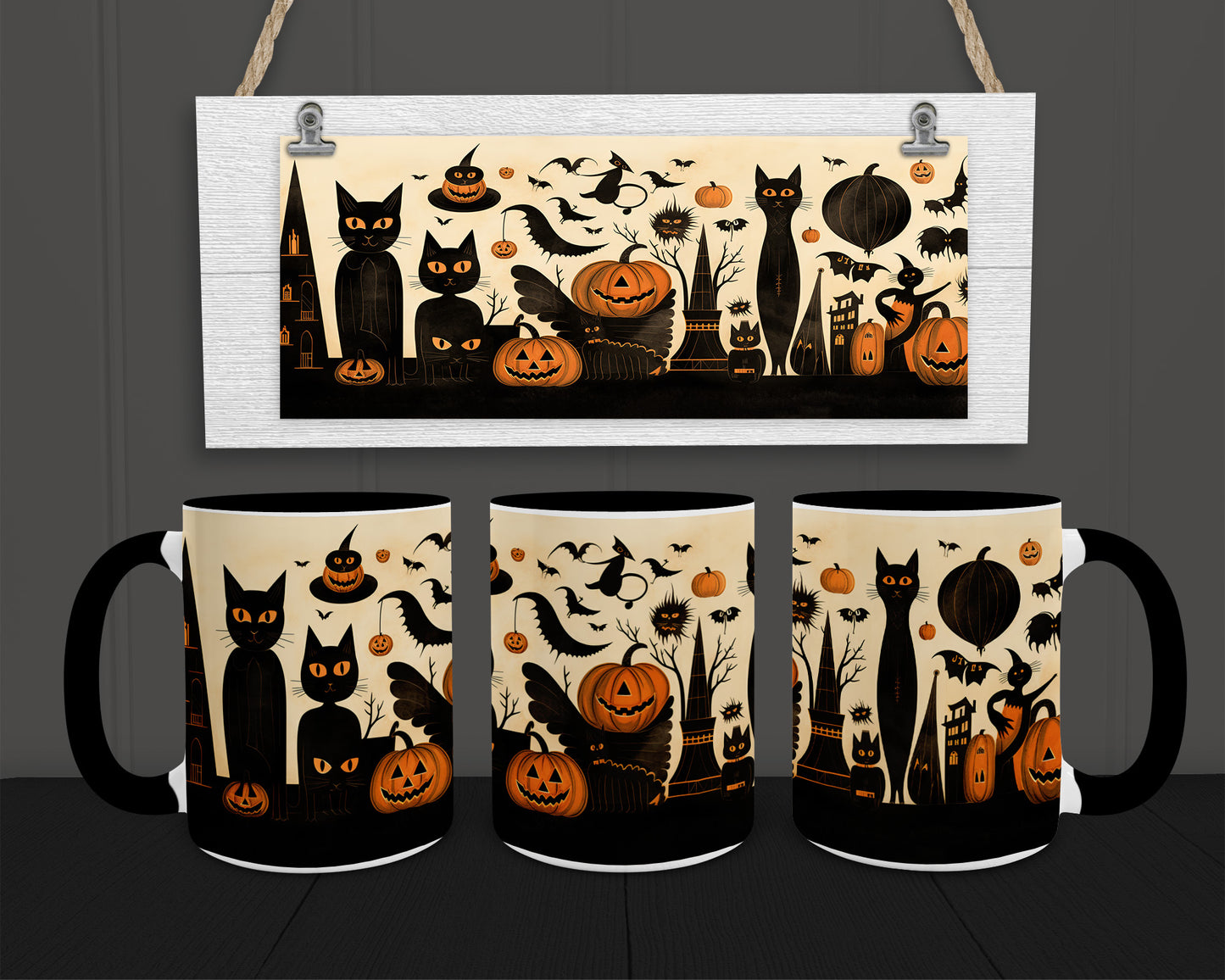 Whimsical Halloween 2 15oz Coffee Mug w Black Trim