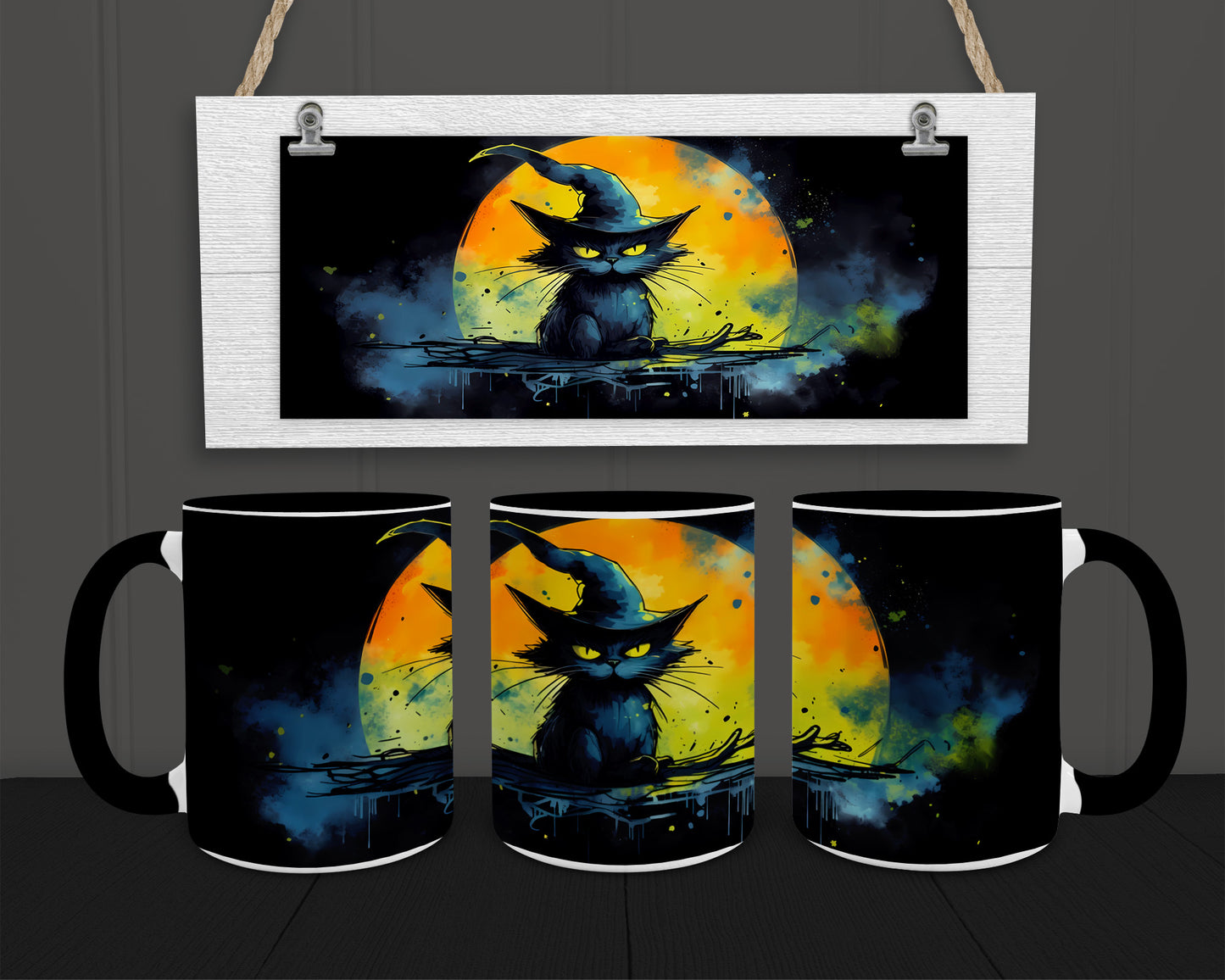 Grumpy Cat Halloween 3 15oz Coffee Mug w Black Trim