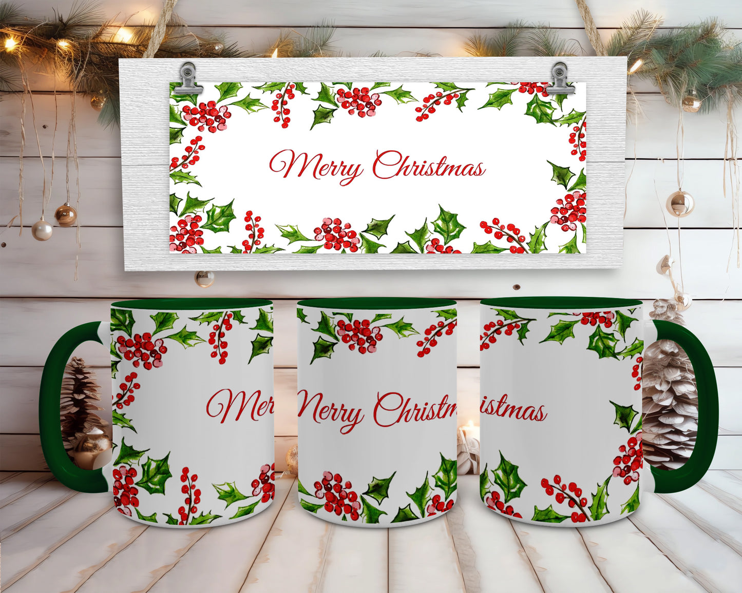 Merry Christmas Holly Coffee Mug