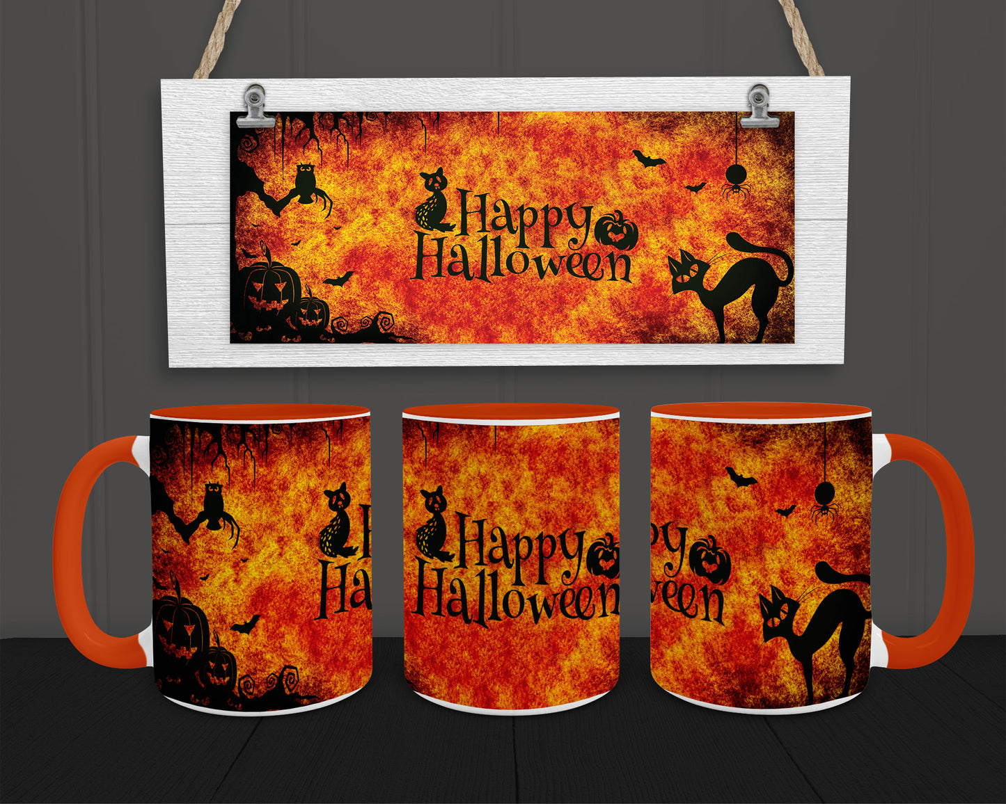 Halloween Silhouette 15oz Coffee Mug w Orange Trim