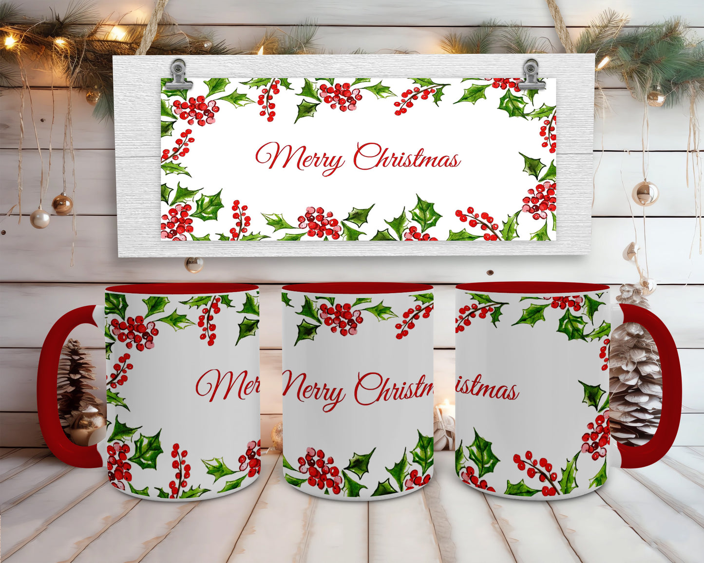 Merry Christmas Holly Coffee Mug