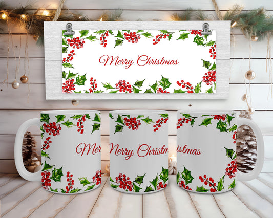 Merry Christmas Holly Coffee Mug