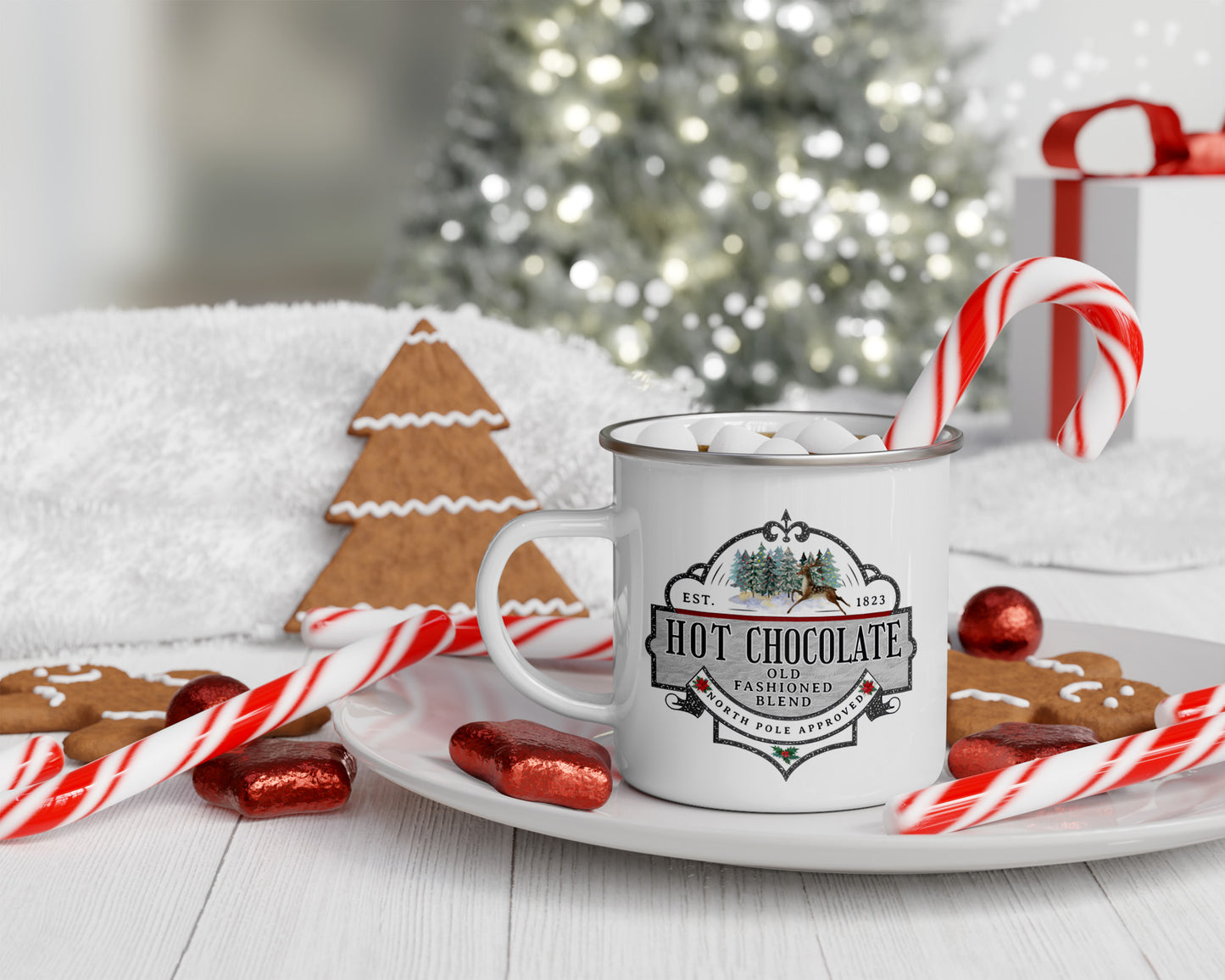 North Pole Hot Chocolate - 12oz Enamel Coffee Cup