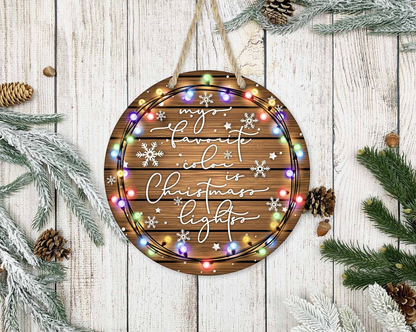 Favorite Color Christmas Lights - 10" Round Door Hanger