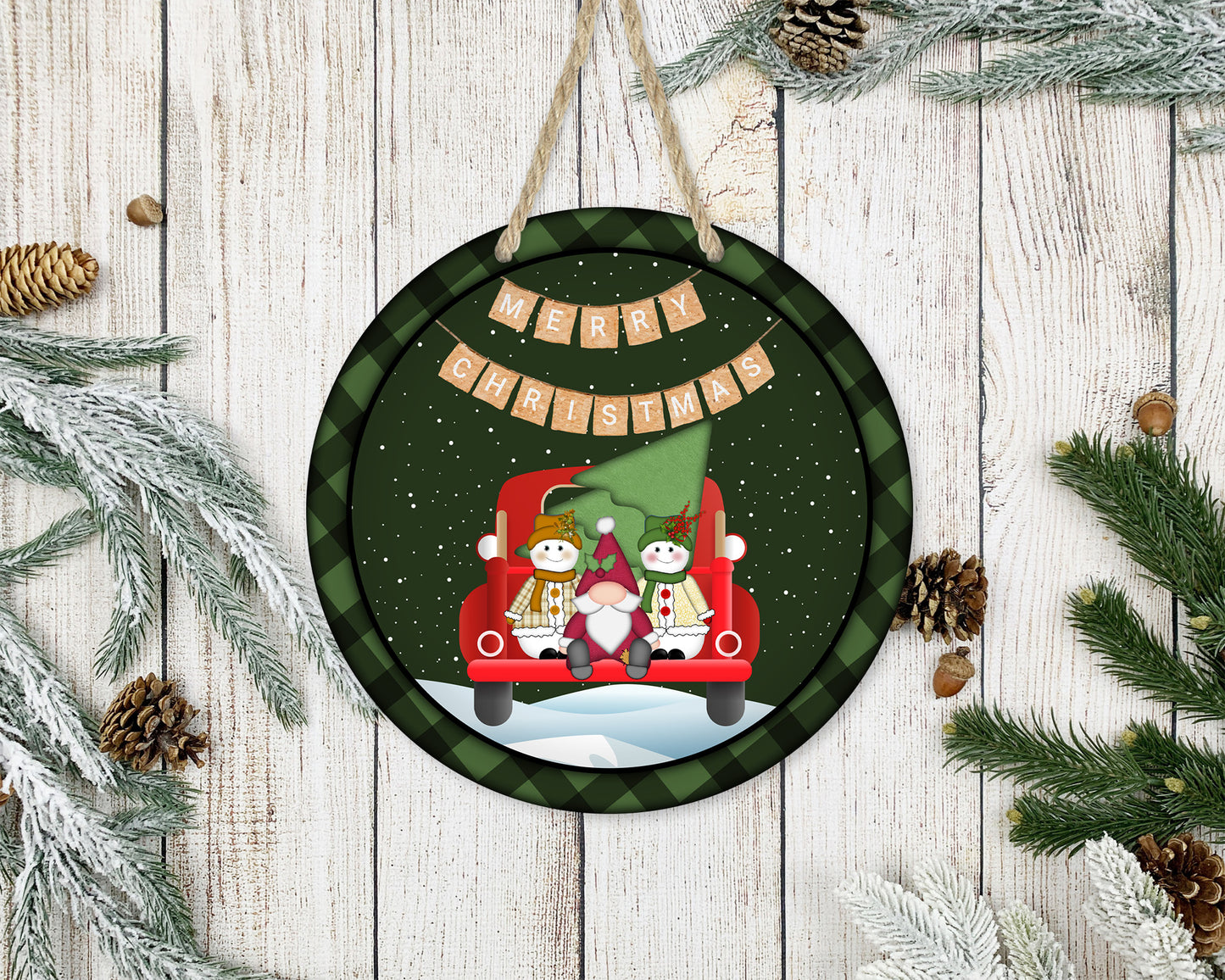 Merry Christmas Banner - 10" Round Door Hanger
