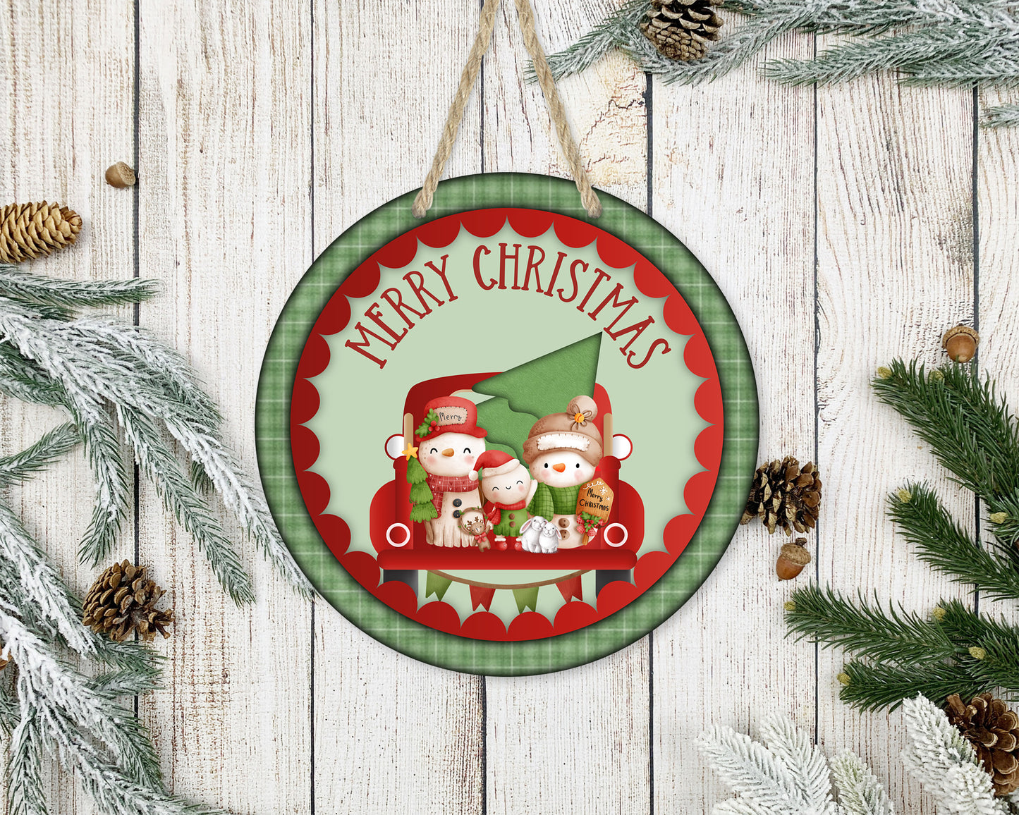 Merry Christmas Truck - 10" Round Door Hanger