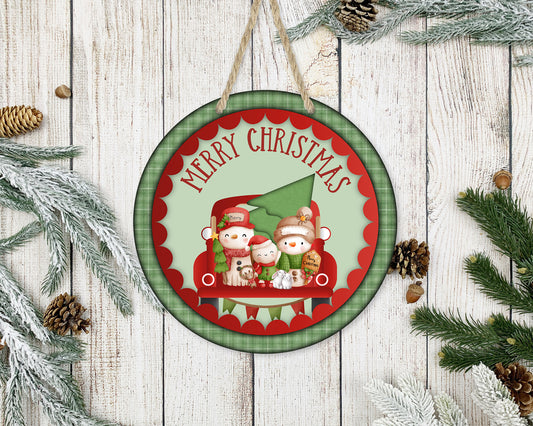 Merry Christmas Truck - 10" Round Door Hanger