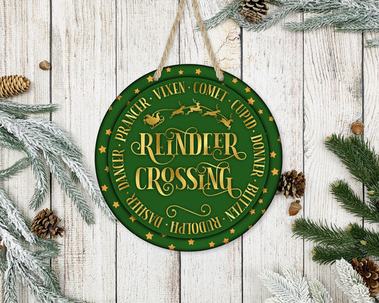 Reindeer Crossing - 10" Round Door Hanger