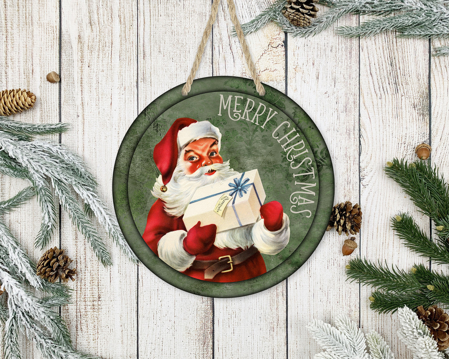 Santa Merry Christmas - 10" Round Door Hanger