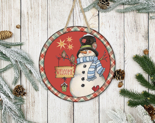 Snowman Welcome - 10" Round Door Hanger