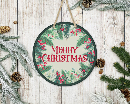 Wreath Merry Christmas - 10" Round Door Hanger