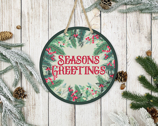 Wreath Seasons Greetings - 10" Round Door Hanger