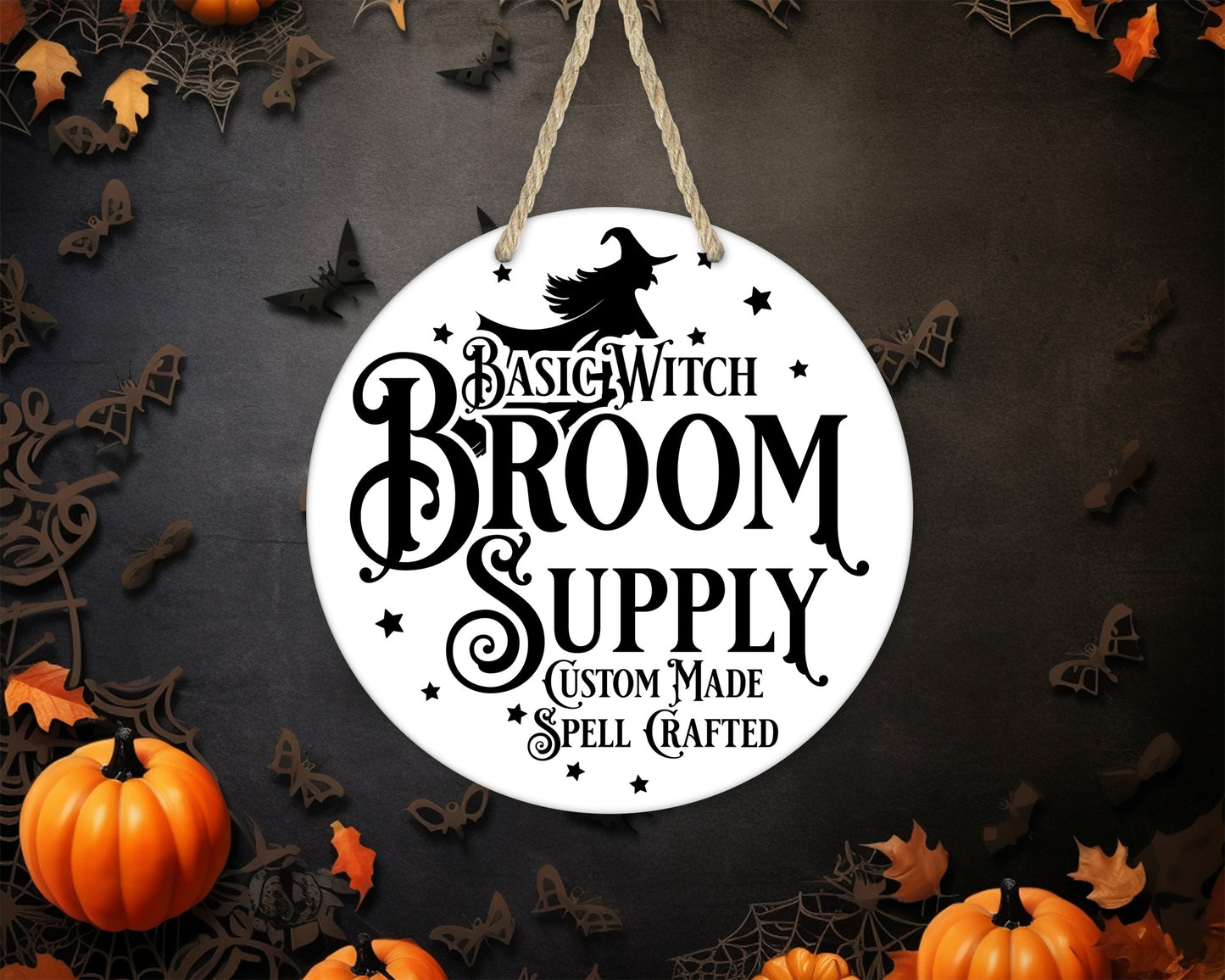 Basic Witch Broom Supply - 10" Round Door Hanger