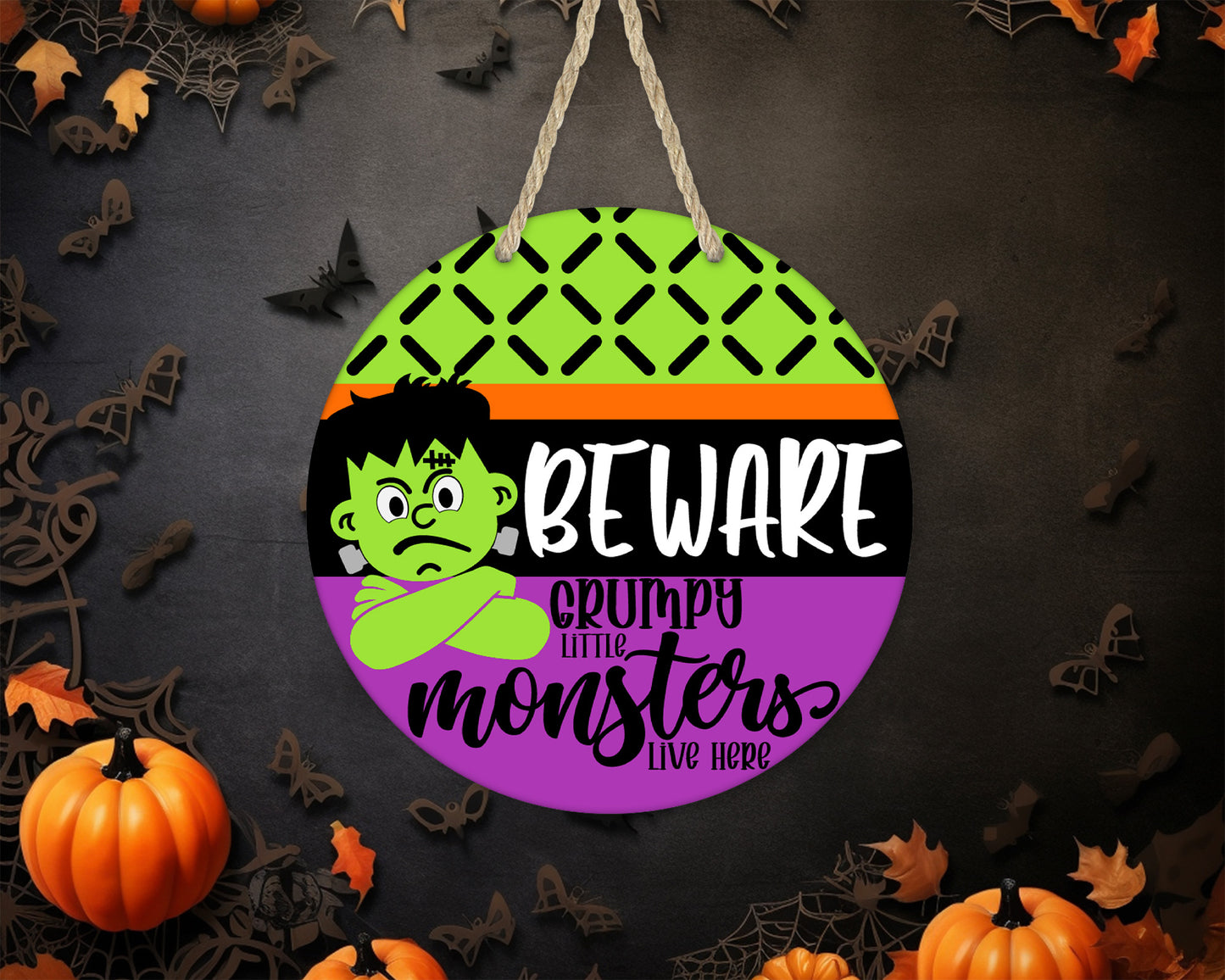 Beware Grumpy Little Monsters - 10" Round Door Hanger