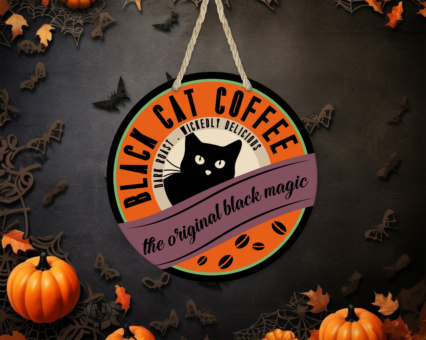 Black Cat Coffee - 10" Round Door Hanger