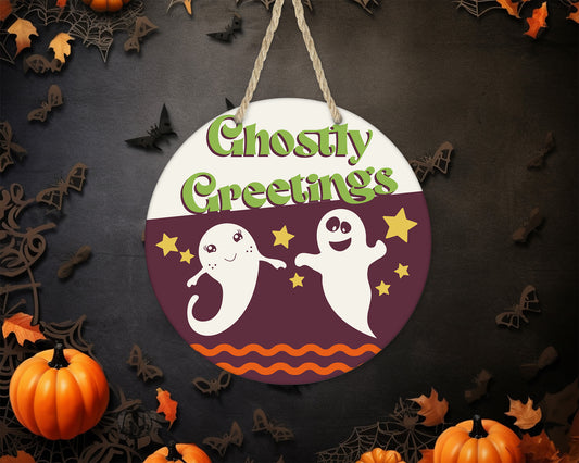 Ghostly Greetings - 10" Round Door Hanger