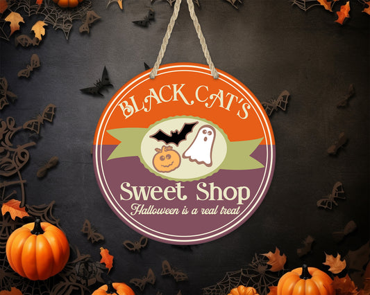 Black Cat's Sweet Shop - 10" Round Door Hanger