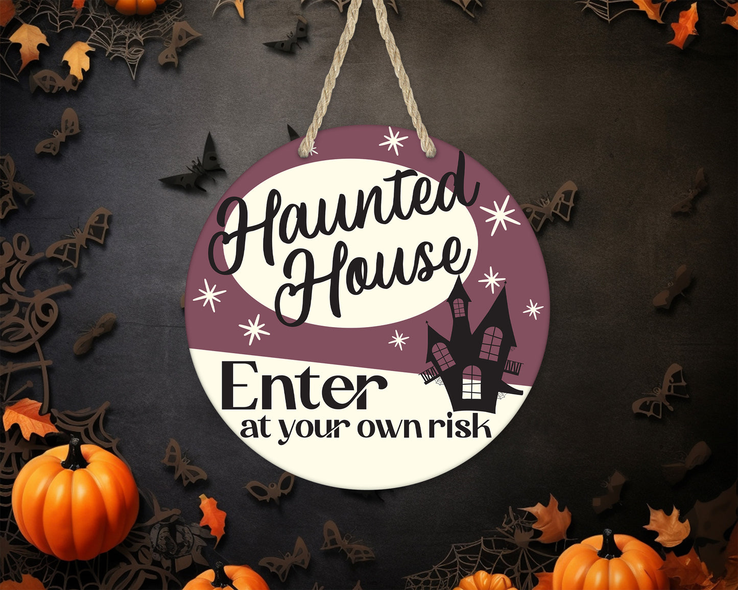 Haunted House - 10" Round Door Hanger