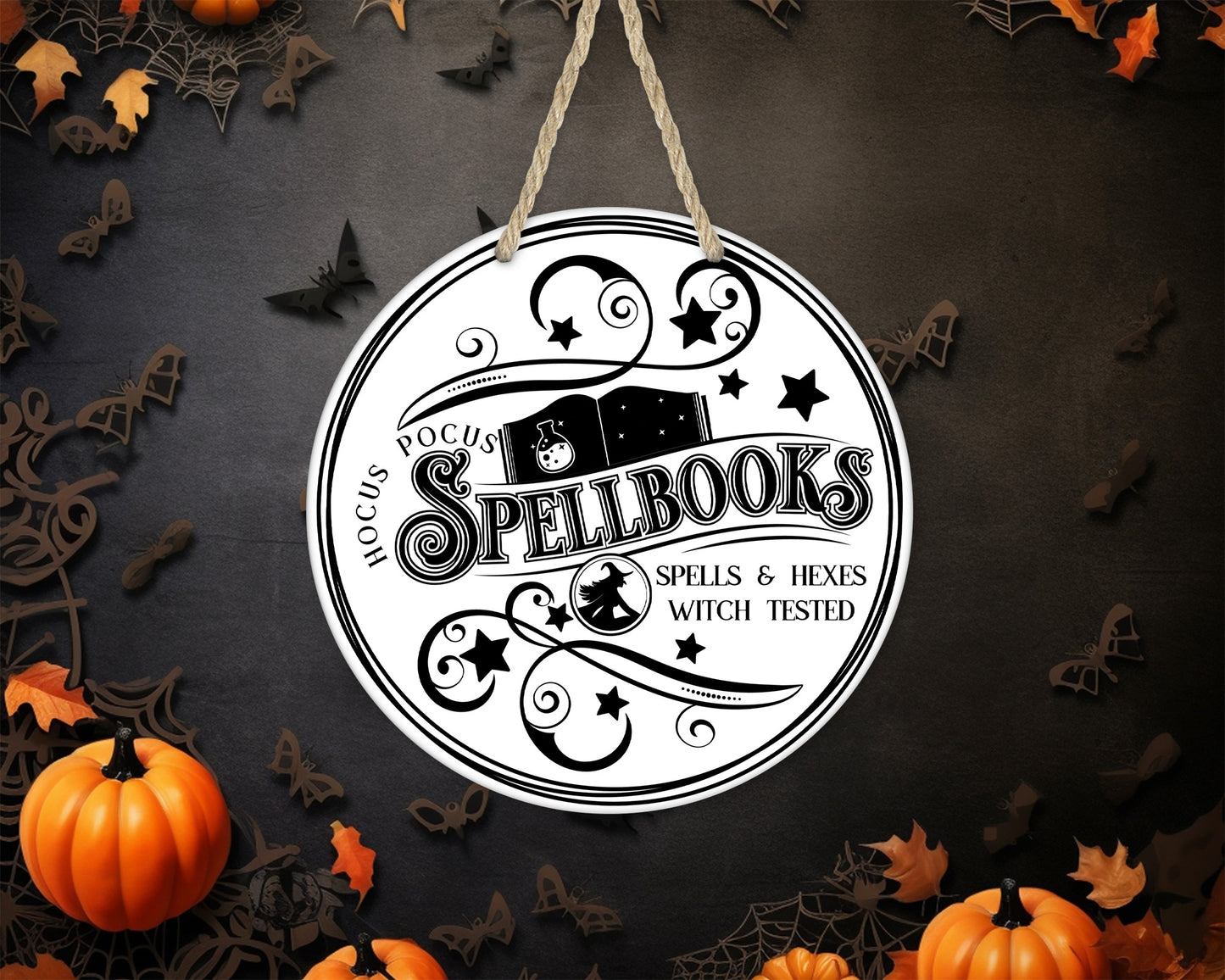 Hocus Pocus Spellbooks - 10" Round Door Hanger
