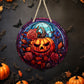 Stained Glass Jack O'lantern - 10" Round Door Hanger