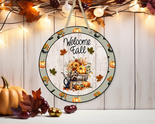 Fall Yorkie - 10" Round Door Hanger