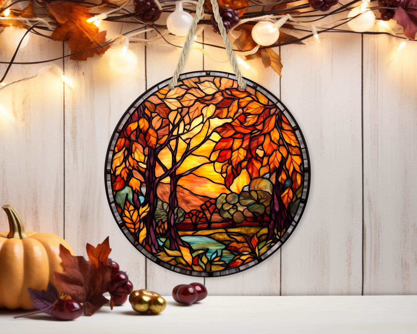 Stained Glass Fall - 10" Round Door Hanger