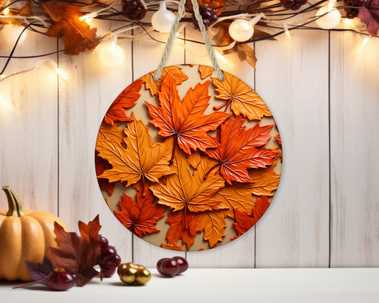 3D Maple Leaves - 10" Round Door Hanger