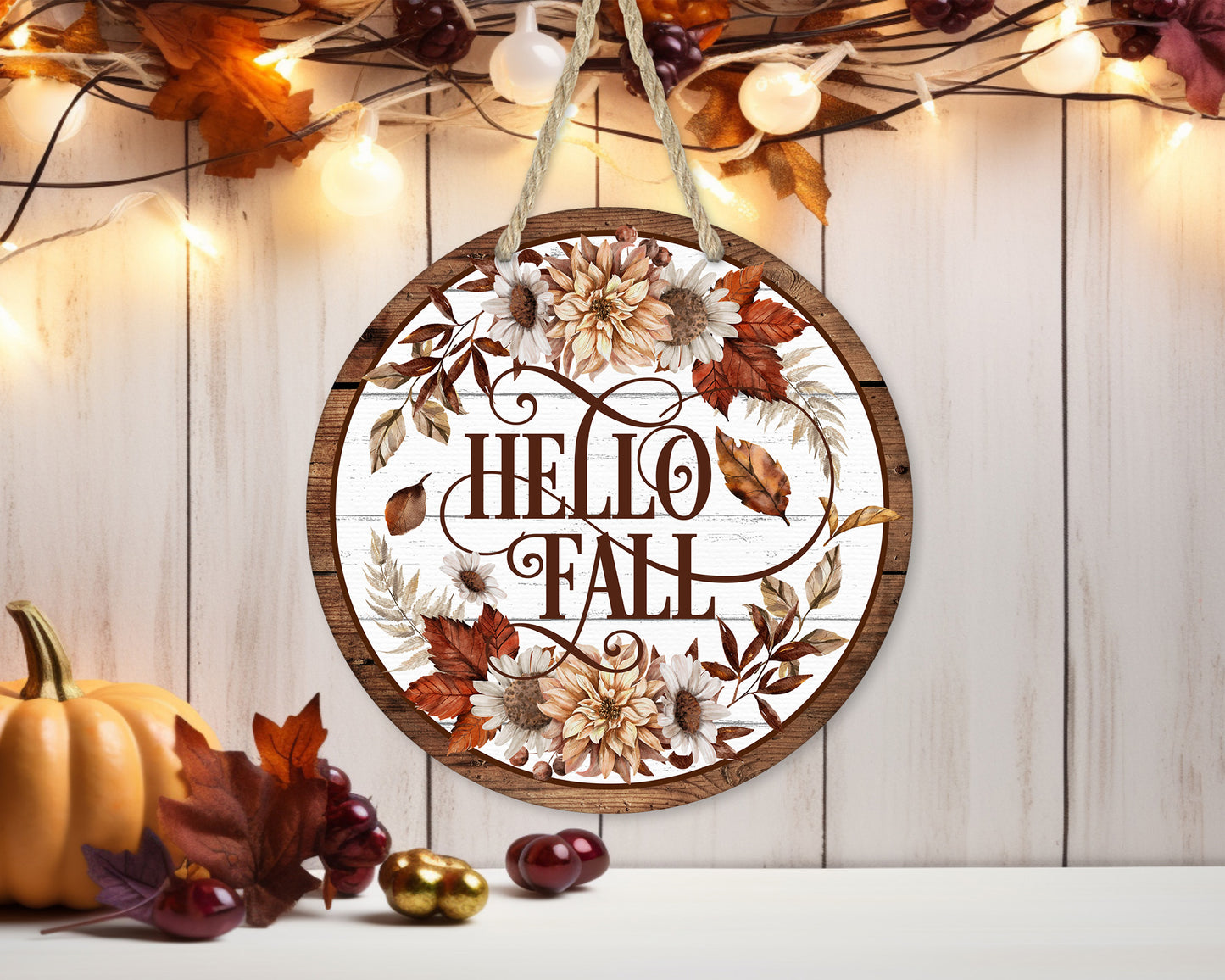 Hello Fall - 10" Round Door Hanger