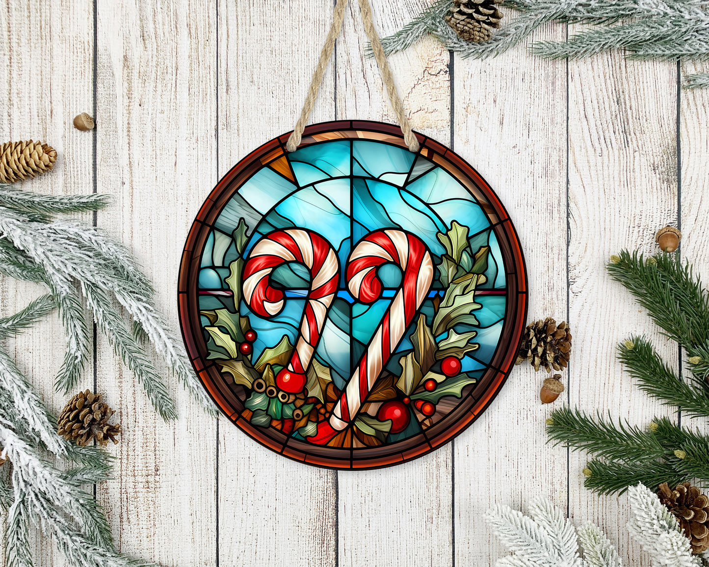 Stained Glass Christmas #8 - 10" Round Door Hanger