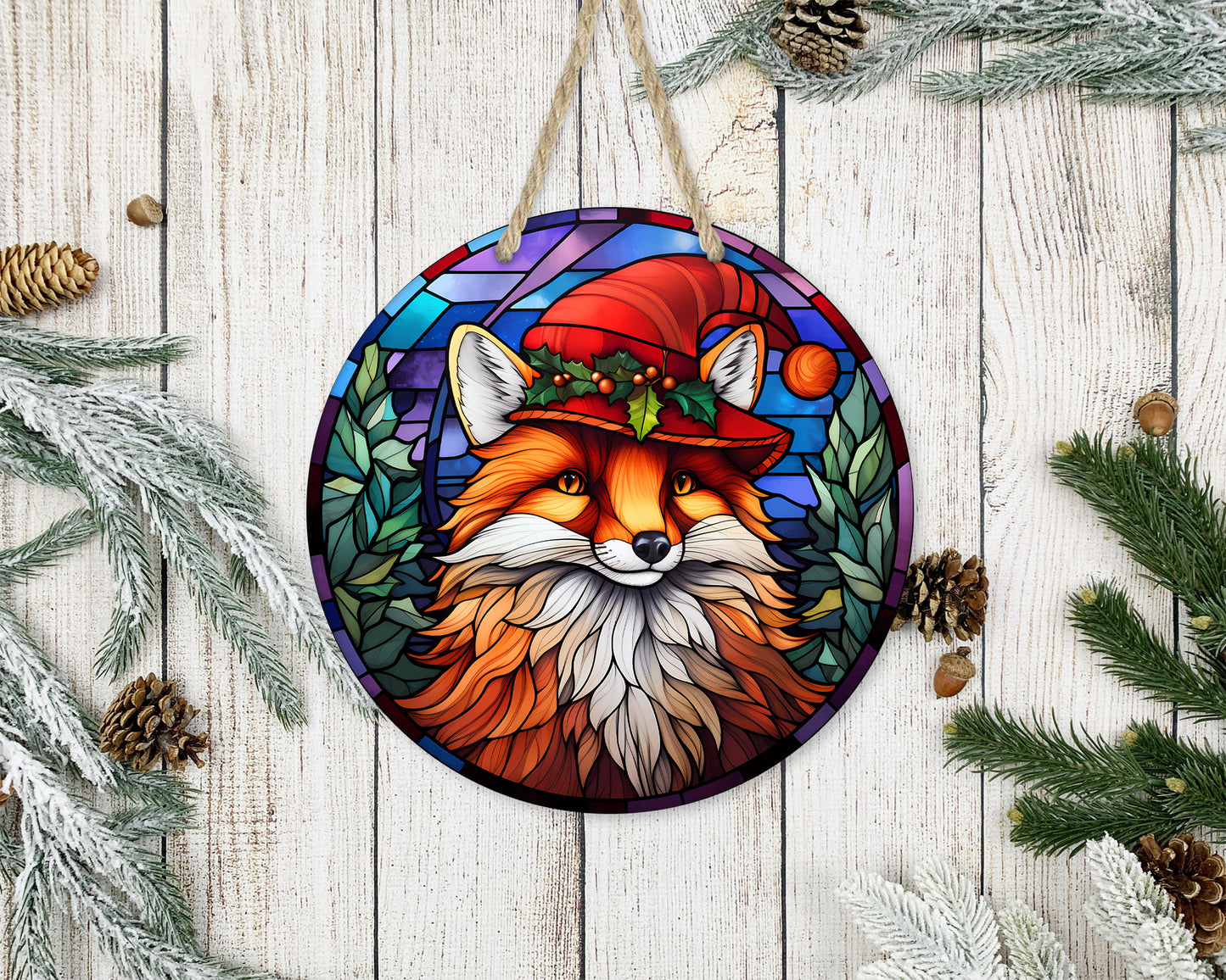 Stained Glass Christmas #13 - 10" Round Door Hanger