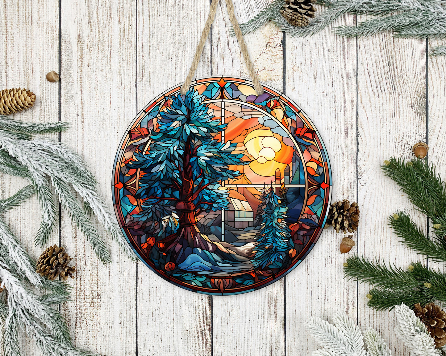 Stained Glass Christmas #15 - 10" Round Door Hanger