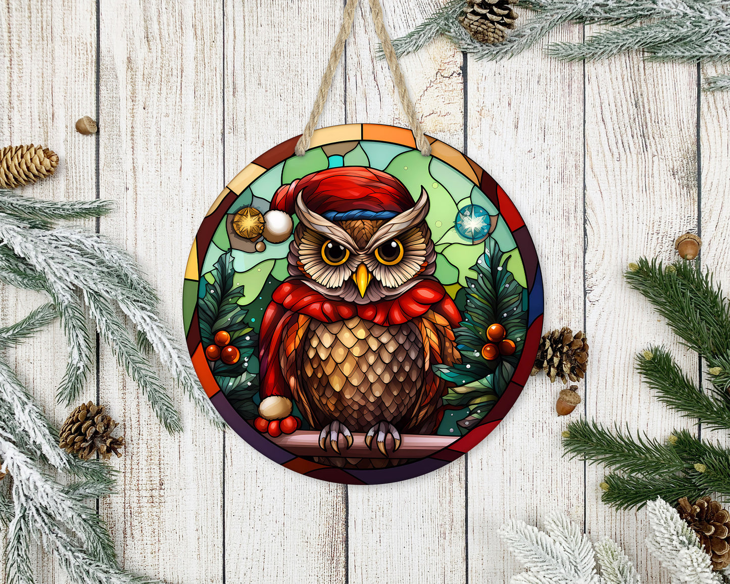 Stained Glass Christmas #16 - 10" Round Door Hanger