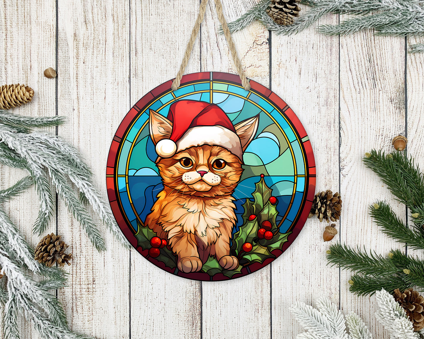 Stained Glass Christmas #18 - 10" Round Door Hanger