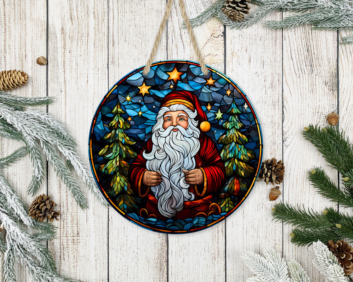 Stained Glass Christmas #19 - 10" Round Door Hanger
