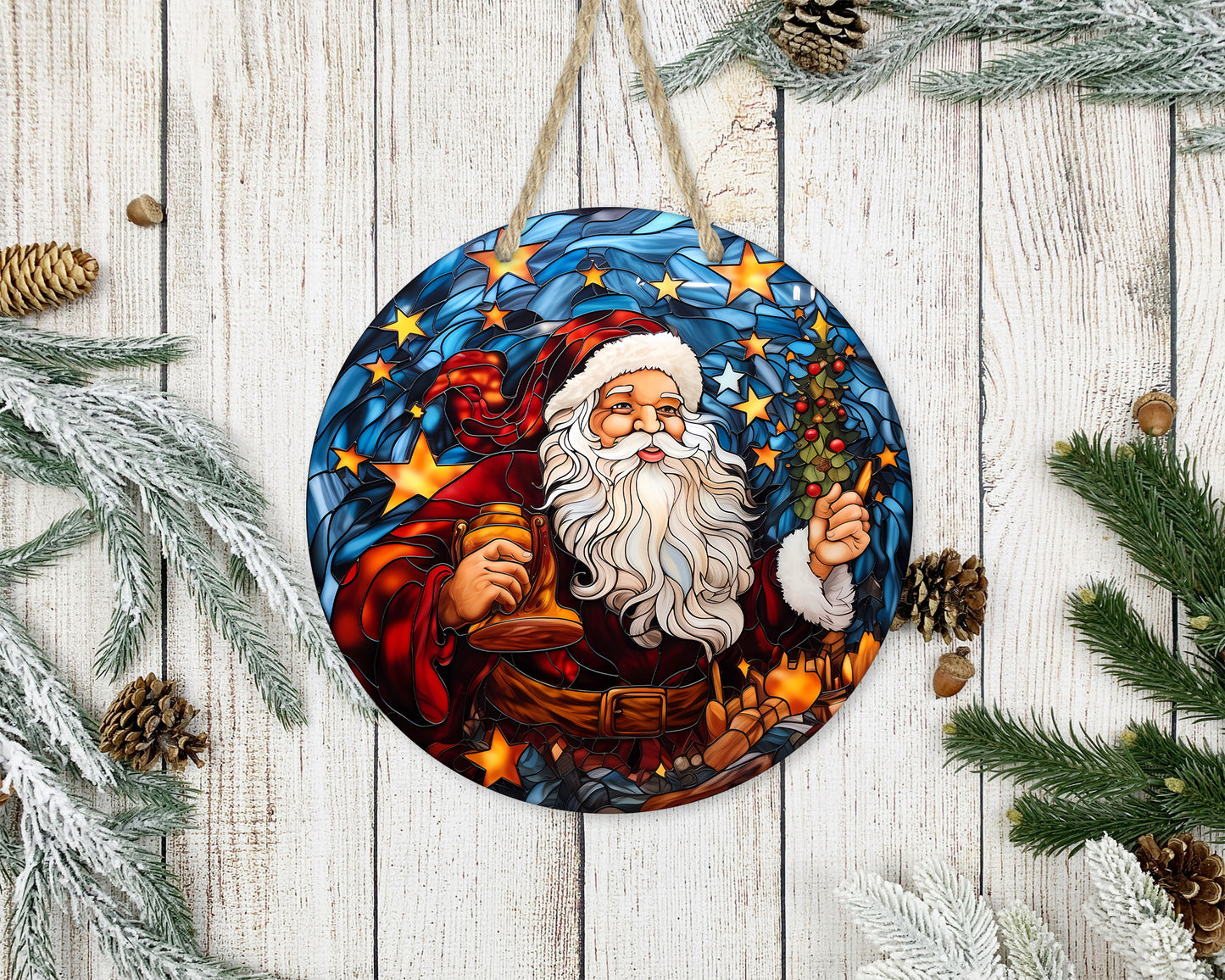Stained Glass Christmas #20 - 10" Round Door Hanger