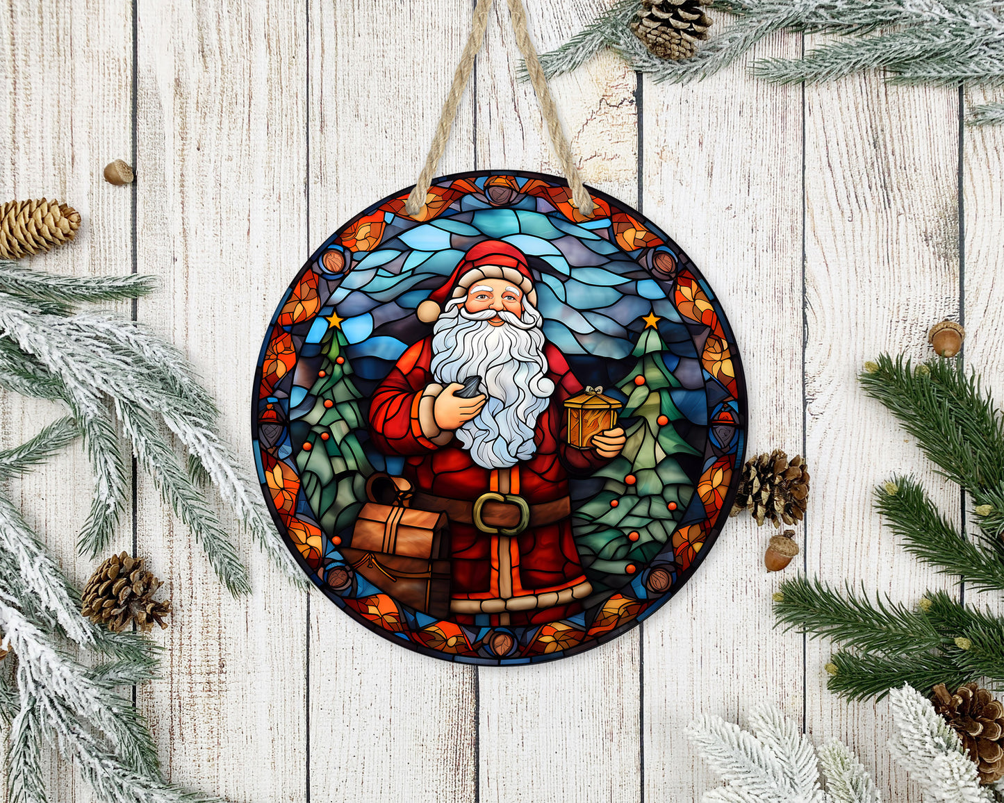 Stained Glass Christmas #21 - 10" Round Door Hanger