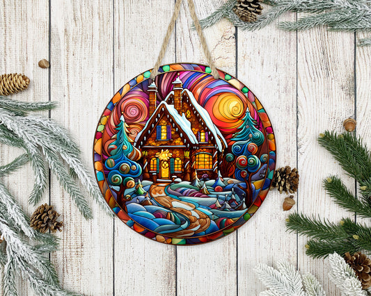 Stained Glass Christmas #23 - 10" Round Door Hanger