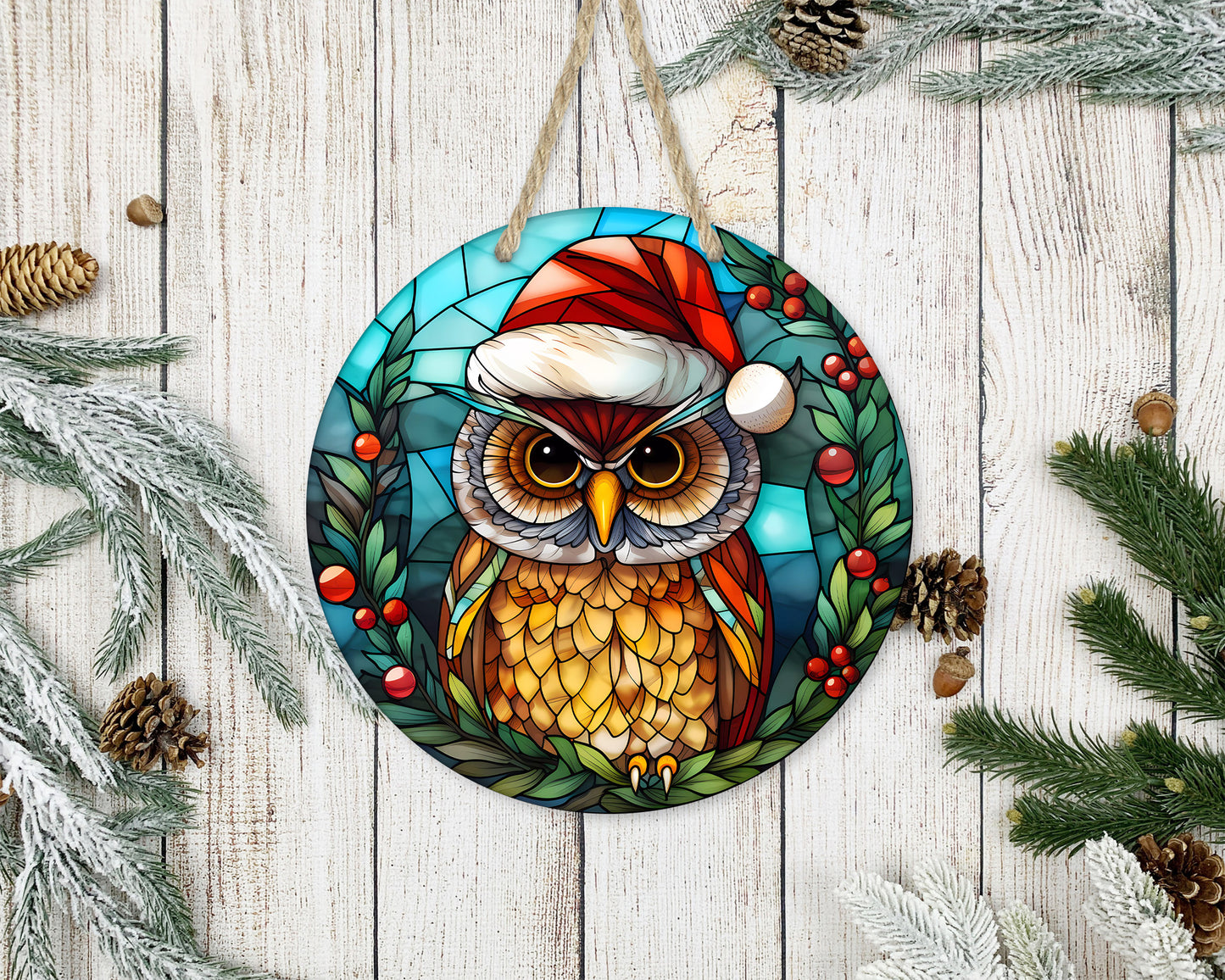 Stained Glass Christmas #25 - 10" Round Door Hanger
