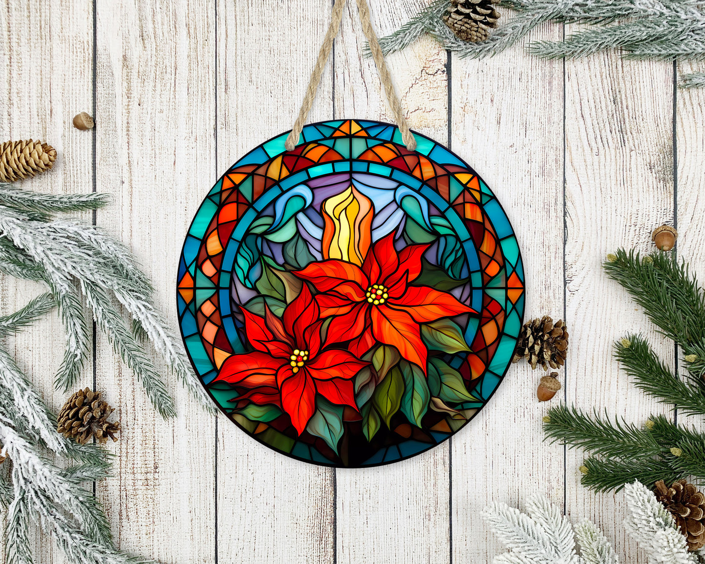 Stained Glass Christmas #26 - 10" Round Door Hanger