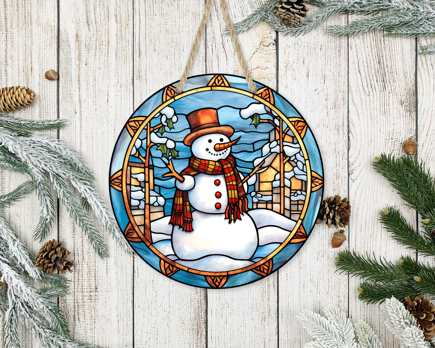 Stained Glass Christmas #27 - 10" Round Door Hanger