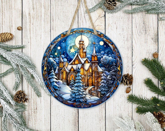 Stained Glass Christmas #30 - 10" Round Door Hanger