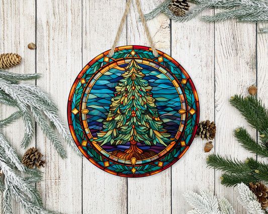 Stained Glass Christmas #31 - 10" Round Door Hanger
