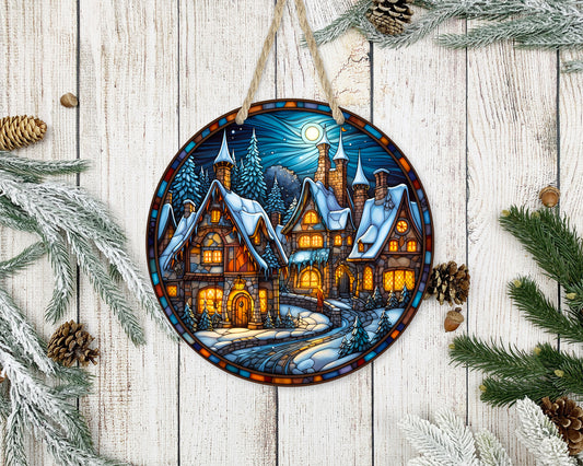 Stained Glass Christmas #32 - 10" Round Door Hanger