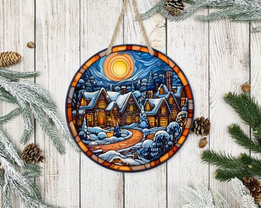 Stained Glass Christmas #33 - 10" Round Door Hanger