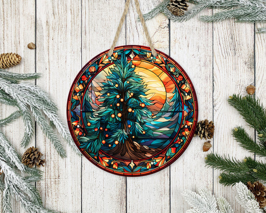 Stained Glass Christmas #35 - 10" Round Door Hanger